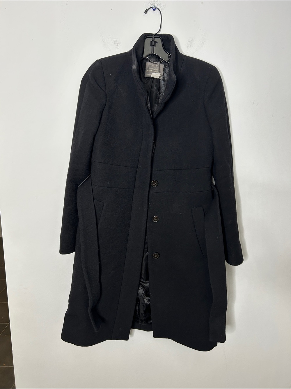 J.Crew Double Cloth Wool Blend Black Funnel Coat